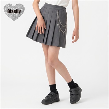 Giselly(ジゼリー) チェーン付きプリーツスカート キッズ 女の子 130cm-160cm(グレー-130cm)