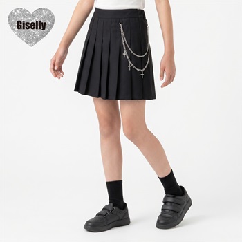 Giselly(ジゼリー) チェーン付きプリーツスカート キッズ 女の子 130cm-160cm(ブラック-130cm)