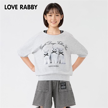 LOVERABBY(ラブラビ) ねこ転写プリントＴシャツ キッズ 女の子 130cm-160cm(グレー-130cm)
