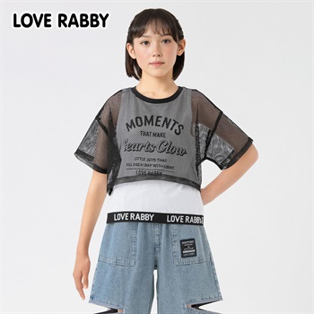 LOVERABBY(ラブラビ) メッシュ重ね着風Ｔシャツ キッズ 女の子 130cm-160cm(ブラック-130cm)