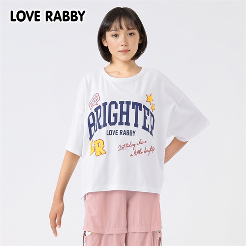 LOVERABBY(ラブラビ) サガラ刺繍ワッペン付きビッグＴシャツ キッズ 女の子 130cm-160cm(ホワイト-130cm)