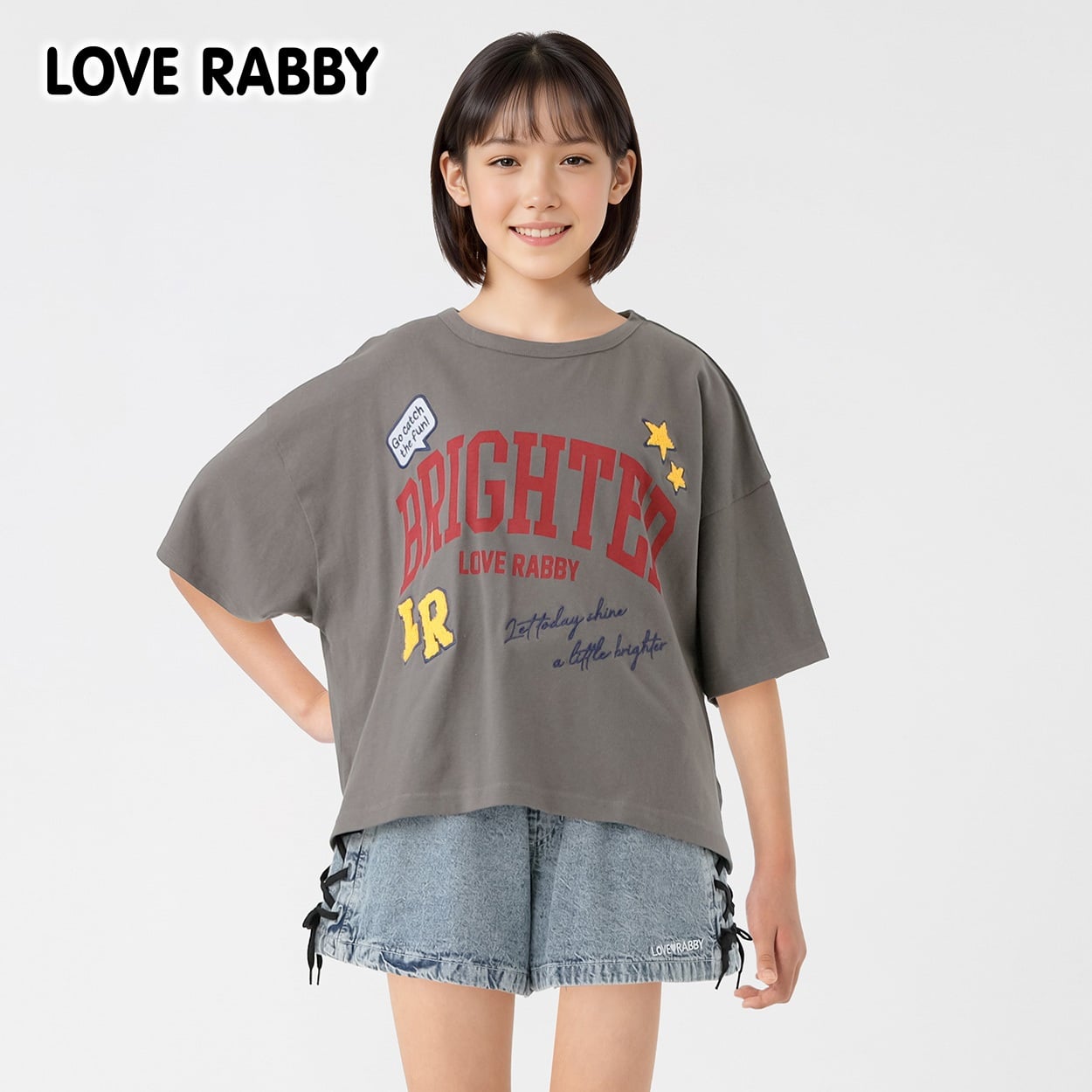 LOVERABBY(ラブラビ) サガラ刺繍ワッペン付きビッグTシャツ キッズ