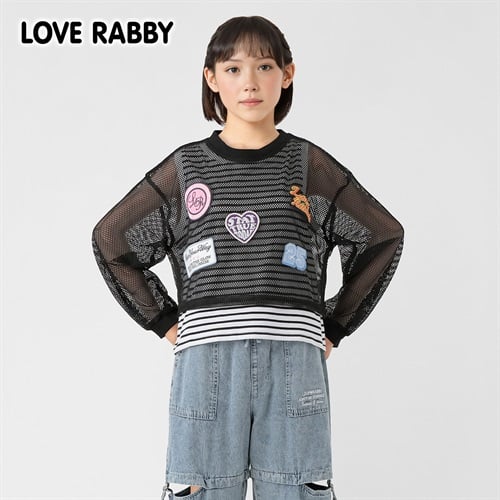 LOVERABBY(ラブラビ) ワッペン付きメッシュＴシャツコンポ キッズ 女の子 130cm-160cm(ブラック-130cm)