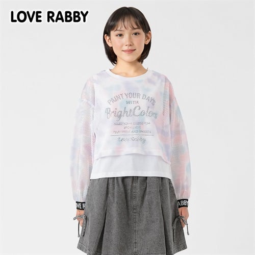 LOVERABBY(ラブラビ) 重ね着風タイダイメッシュＴシャツ キッズ 女の子 130cm-160cm(ピンク系タイダイ-130cm)