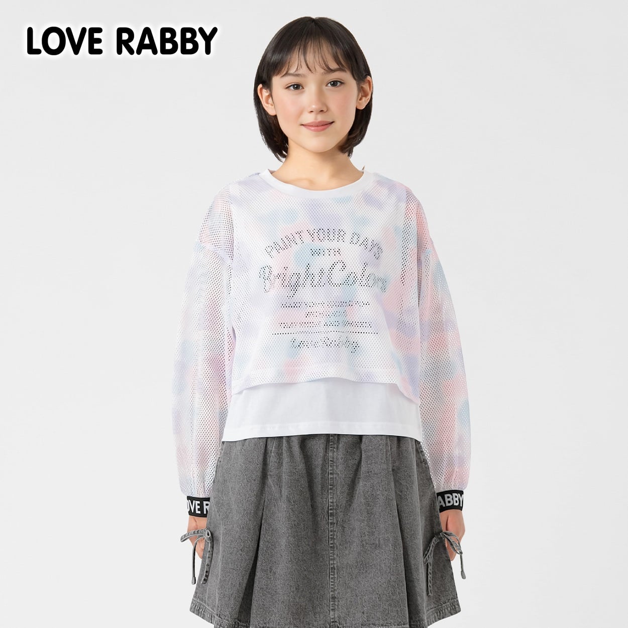 LOVERABBY(ラブラビ) 重ね着風タイダイメッシュＴシャツ キッズ 女の子 130cm-160cm(ピンク系タイダイ-130cm)