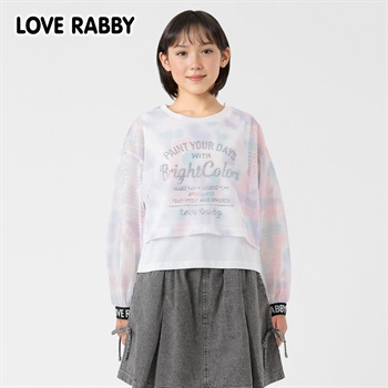 LOVERABBY(ラブラビ) 重ね着風タイダイメッシュＴシャツ キッズ 女の子 130cm-160cm(ピンク系タイダイ-130cm)