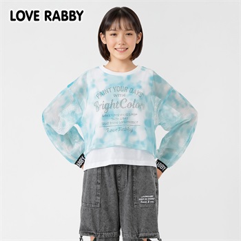 LOVERABBY(ラブラビ) 重ね着風タイダイメッシュＴシャツ キッズ 女の子 130cm-160cm(ブルー系タイダイ-130cm)