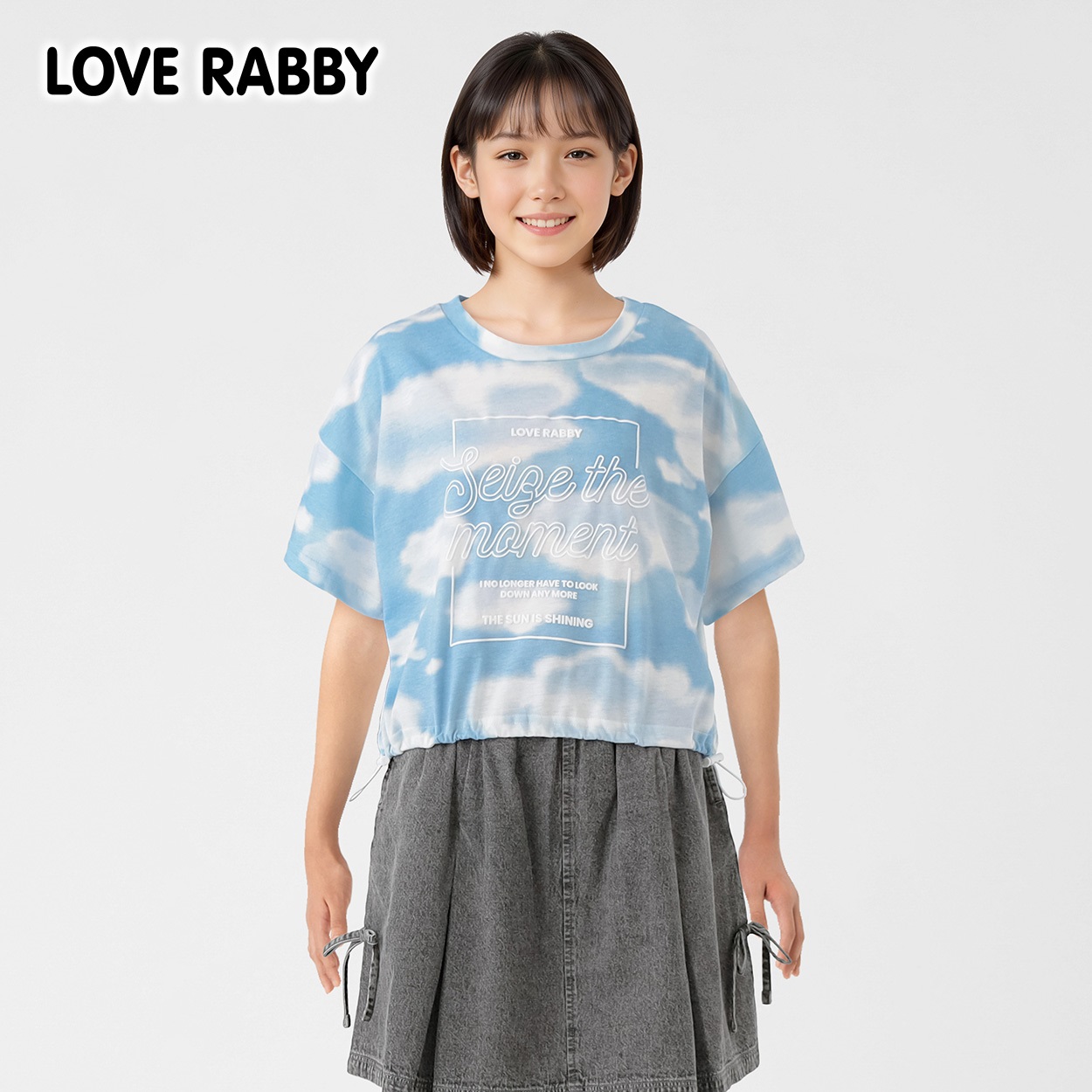 LOVERABBY(ラブラビ) 総柄プリントＴシャツ キッズ 女の子 130cm-160cm(ブルー-150cm)