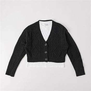 ニットカーディガンアンサンブル キッズ 女の子 130cm-160cm(ブラック-130cm)