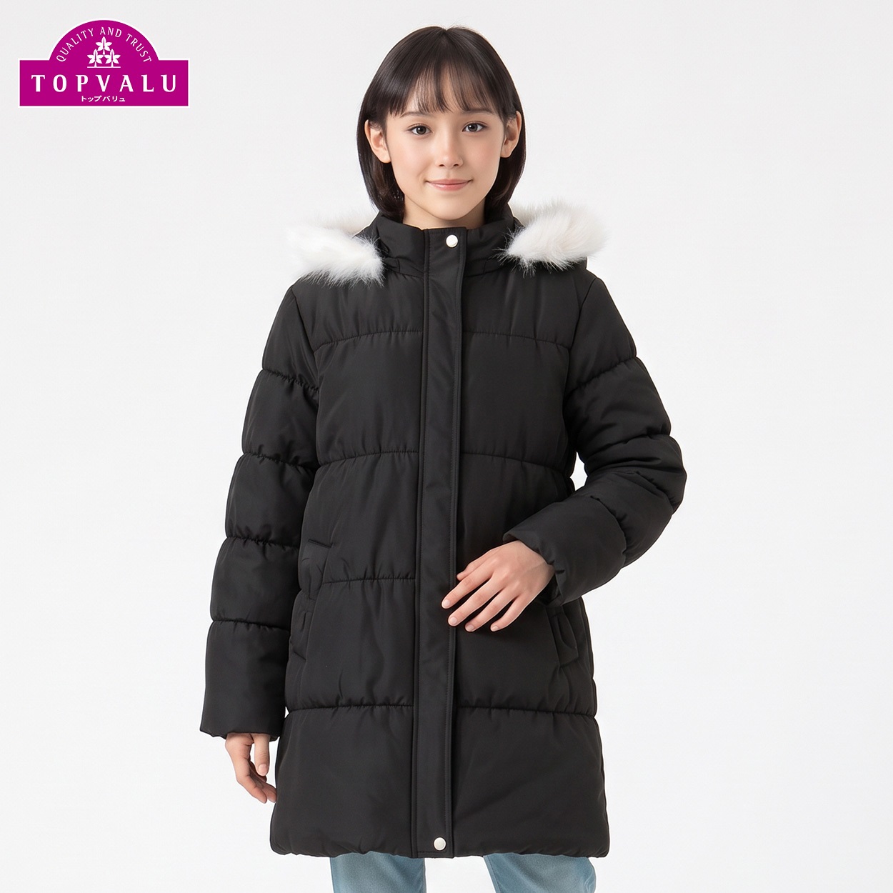洗えるはっ水シャーリング中わたジャケット キッズ 女の子 トップバリュ(TOPVALU) 130～160cm(ブラック-160cm)