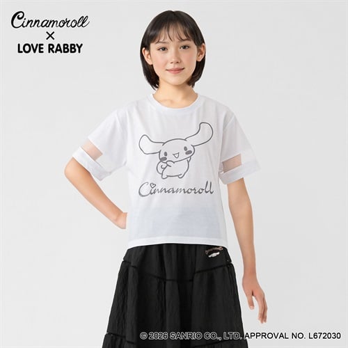 LOVERABBY(ラブラビ) 〈シナモロール〉袖メッシュ切替えＴシャツ キッズ 女の子 130cm-160cm(ホワイト-130cm)