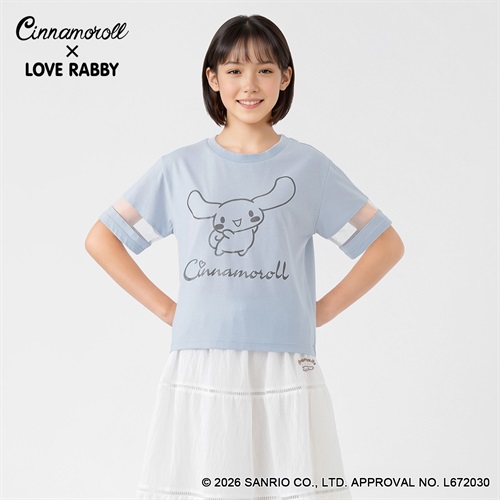 LOVERABBY(ラブラビ) 〈シナモロール〉袖メッシュ切替えＴシャツ キッズ 女の子 130cm-160cm