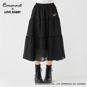 LOVERABBY(ラブラビ) 〈シナモロール〉刺繍ギャザーロングスカート キッズ 女の子 130cm-160cm(ブラック-130cm)