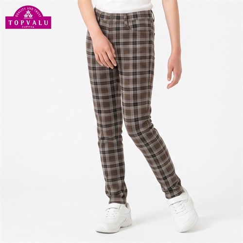 あたたか裏シャギーニットパンツ キッズ 女の子 トップバリュ 130cm-160cm(ブラウンチェック-130cm)