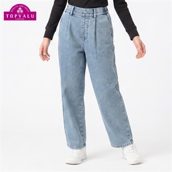 ピースフィットウォーム 裏起毛デニムワイドパンツ キッズ 女の子 トップバリュ 130cm-160cm(サックス-130cm)