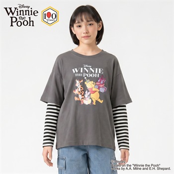 くまのプーさん / レイヤード長袖Tシャツ キッズ 女の子 130cm-160cm(グレー-130cm)