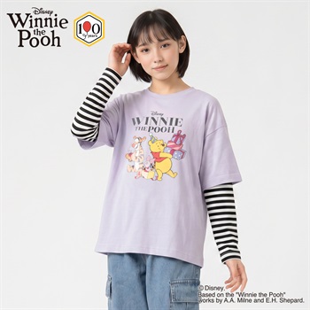 くまのプーさん / レイヤード長袖Tシャツ キッズ 女の子 130cm-160cm(ラベンダー-130cm)