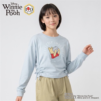 くまのプーさん / シャーリング長袖Tシャツ キッズ 女の子 130cm-160cm(サックス-130cm)