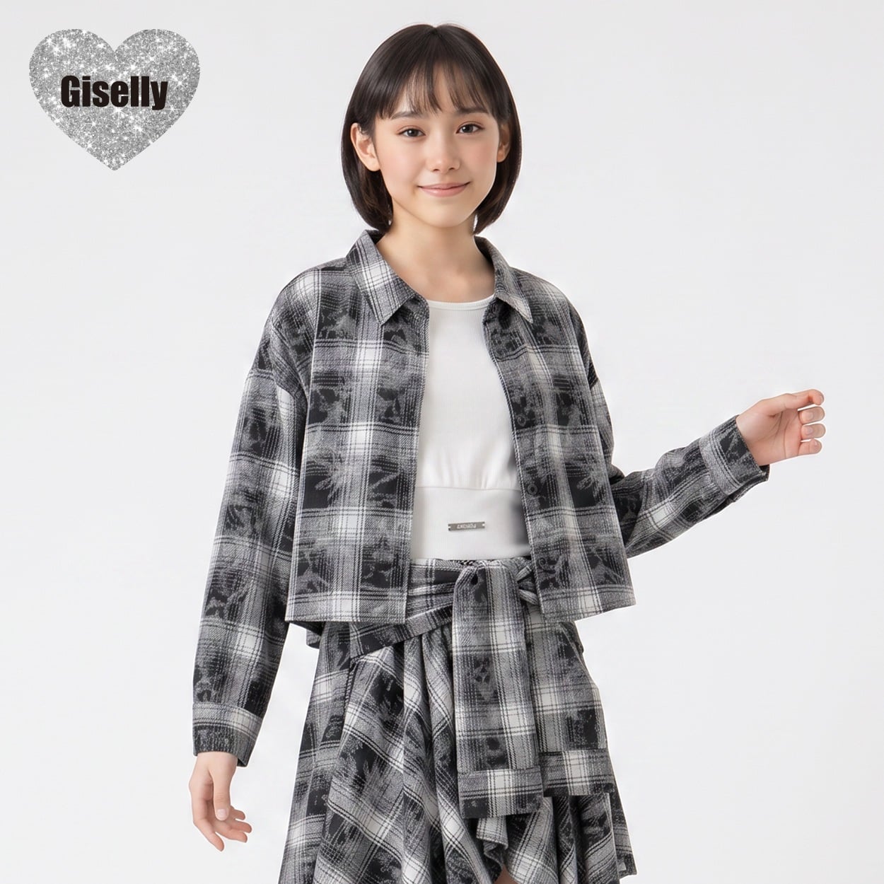 Giselly(ジゼリー) シャツタンクアンサンブル キッズ 女の子 130cm-160cm(ブラック-130cm)