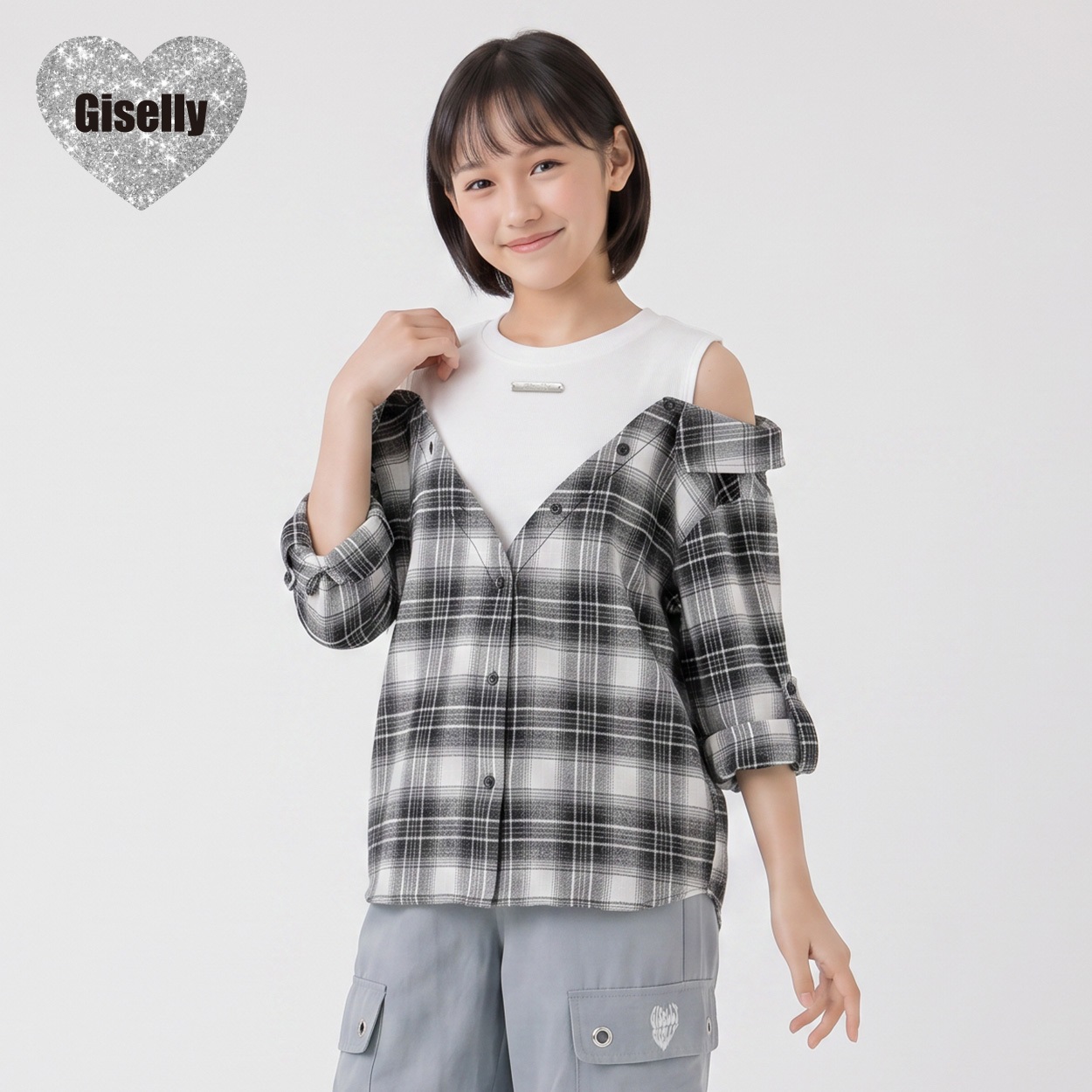 Giselly(ジゼリー) アソートフェイクシャツ キッズ 女の子 130cm-160cm(ブラック-160cm)