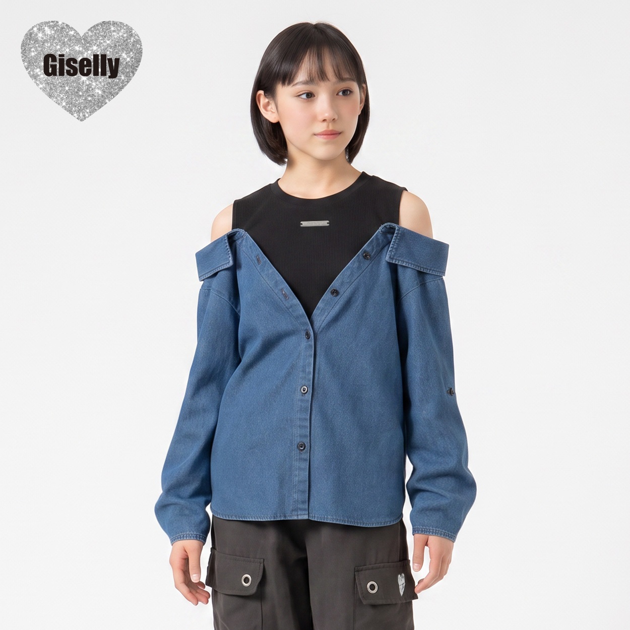 Giselly(ジゼリー) アソートフェイクシャツ キッズ 女の子 130cm-160cm(ネイビー-140cm)