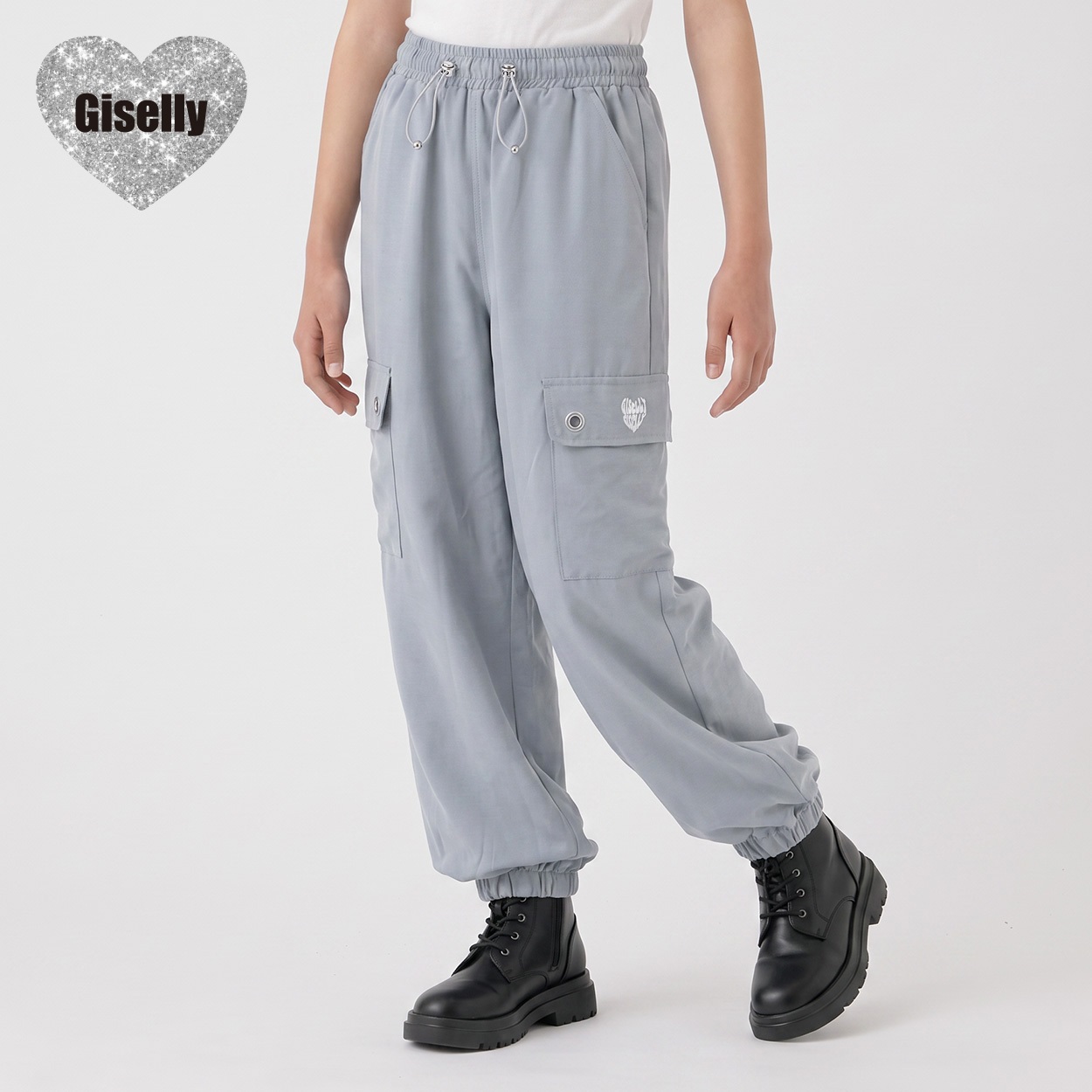 Giselly(ジゼリー) ヴィンテージサテンカーゴパンツ キッズ 女の子 130cm-160cm(サックス-130cm)