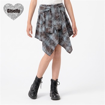 Giselly(ジゼリー) 腰巻シャツ風チェックスカート キッズ 女の子 130cm-160cm(ブラウン-130cm)