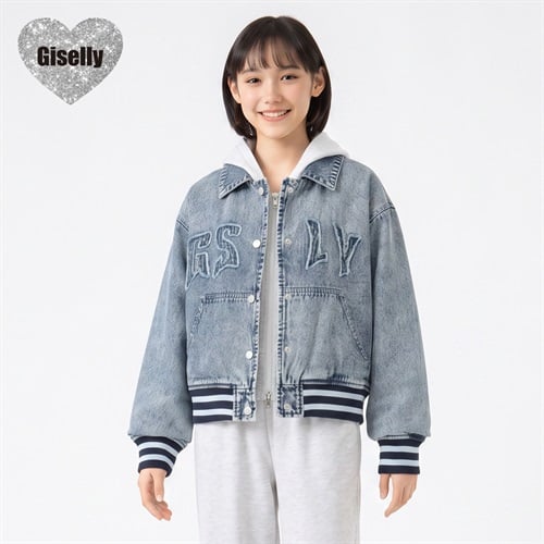 Giselly(ジゼリー) 衿付デニムブルゾン キッズ 女の子 130cm-160cm(ブルー-130cm)