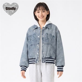 Giselly(ジゼリー) 衿付デニムブルゾン キッズ 女の子 130cm-160cm(ブルー-130cm)