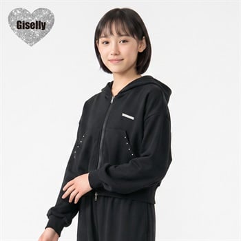 Giselly(ジゼリー) ダブルZIPフードパーカー キッズ 女の子 130cm-160cm(ブラック-130cm)