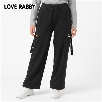 LOVERABBY(ラブラビ) 裏毛脇スリットスウェットパンツ キッズ 女の子 （130～160cm）(ブラック-130cm)