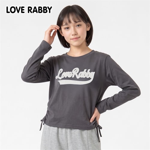 LOVERABBY(ラブラビ) 天竺アップリケ脇シャーリング長袖Tシャツ キッズ 女の子 （130～160cm）