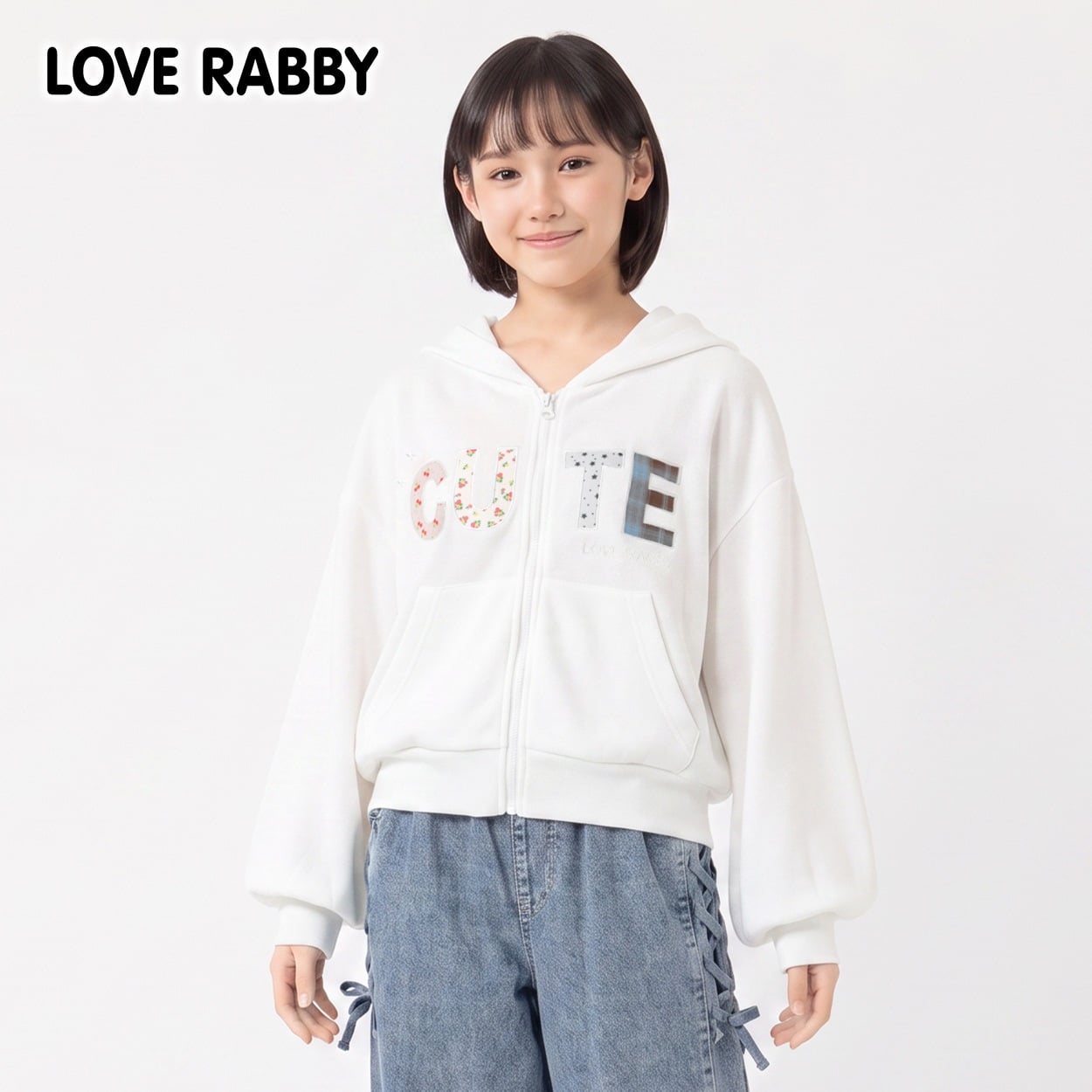 LOVERABBY(ラブラビ) アマ裏毛アップリケジップパーカー キッズ 女の子 130cm-160cm(オフ-130cm)