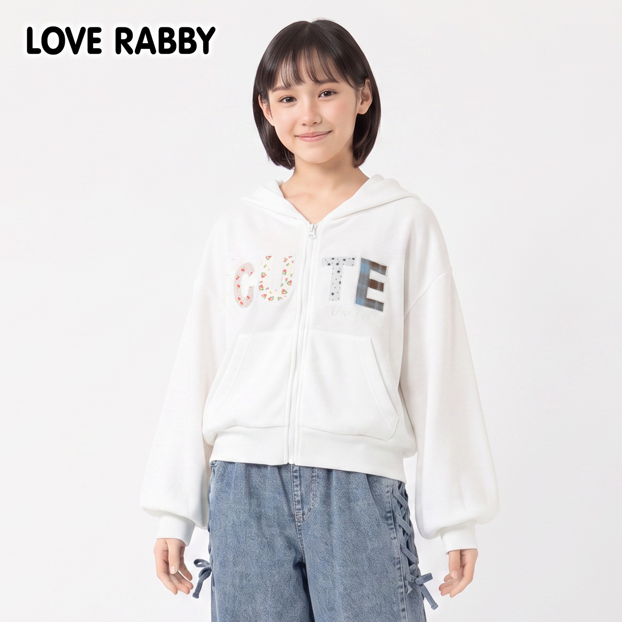 LOVERABBY(ラブラビ) アマ裏毛アップリケジップパーカー キッズ 女の子 130cm-160cm(オフ-140cm)