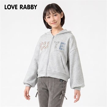 LOVERABBY(ラブラビ) アマ裏毛アップリケジップパーカー キッズ 女の子 130cm-160cm(グレー-130cm)