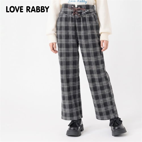 LOVERABBY(ラブラビ) 裏起毛チェックボンディングワイドパンツ キッズ 女の子 130cm-160cm