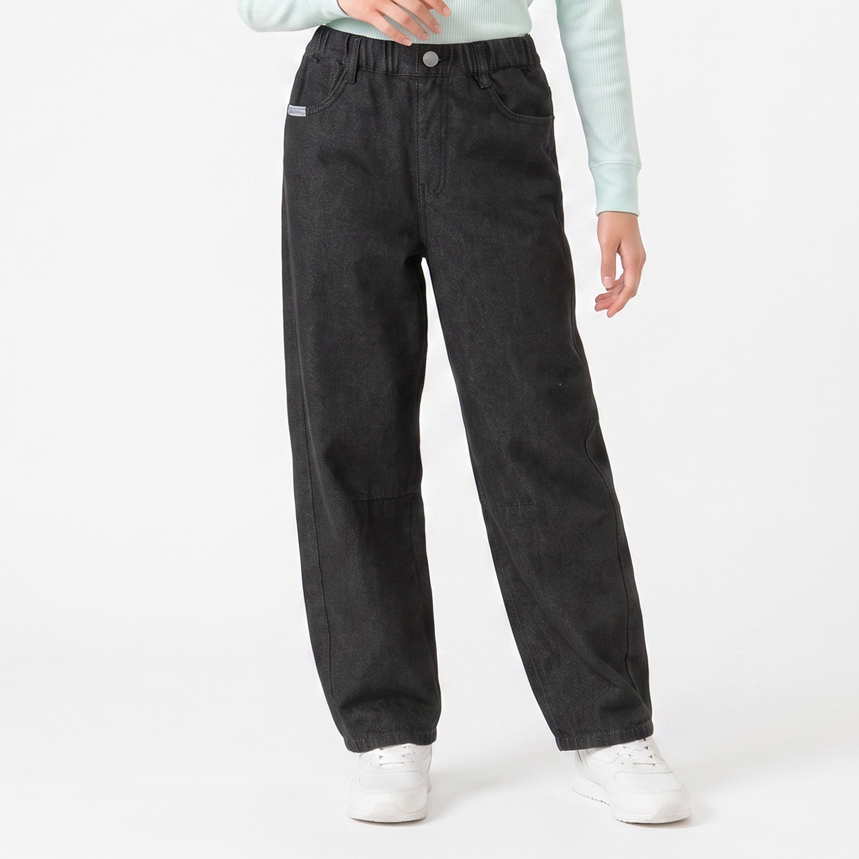 デニムバレルパンツ キッズ 女の子 130cm-160cm(ブラック-140cm)