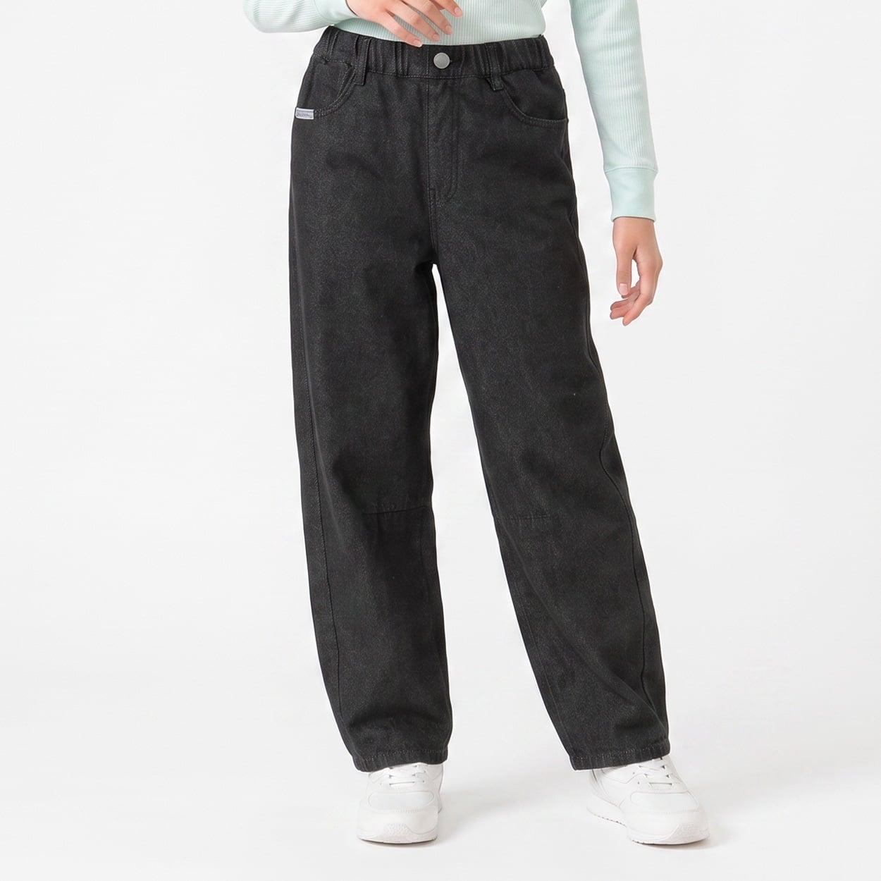 デニムバレルパンツ キッズ 女の子 130cm-160cm(ブラック-160cm)