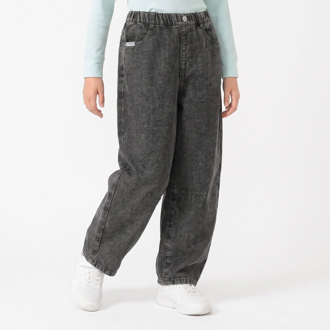 デニムバレルパンツ キッズ 女の子 130cm-160cm(チャコールグレー-130cm)