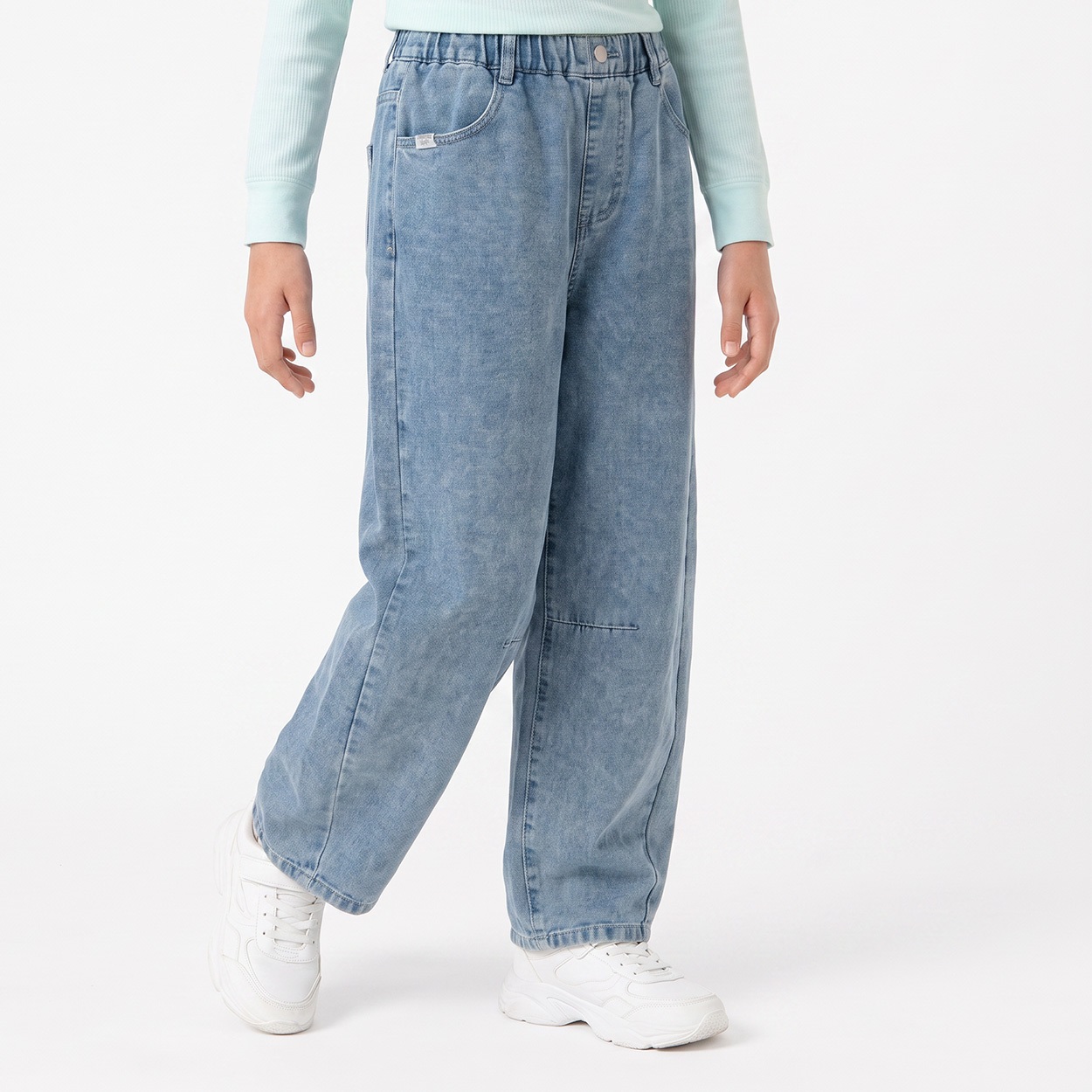 デニムバレルパンツ キッズ 女の子 130cm-160cm(ブルー-140cm)