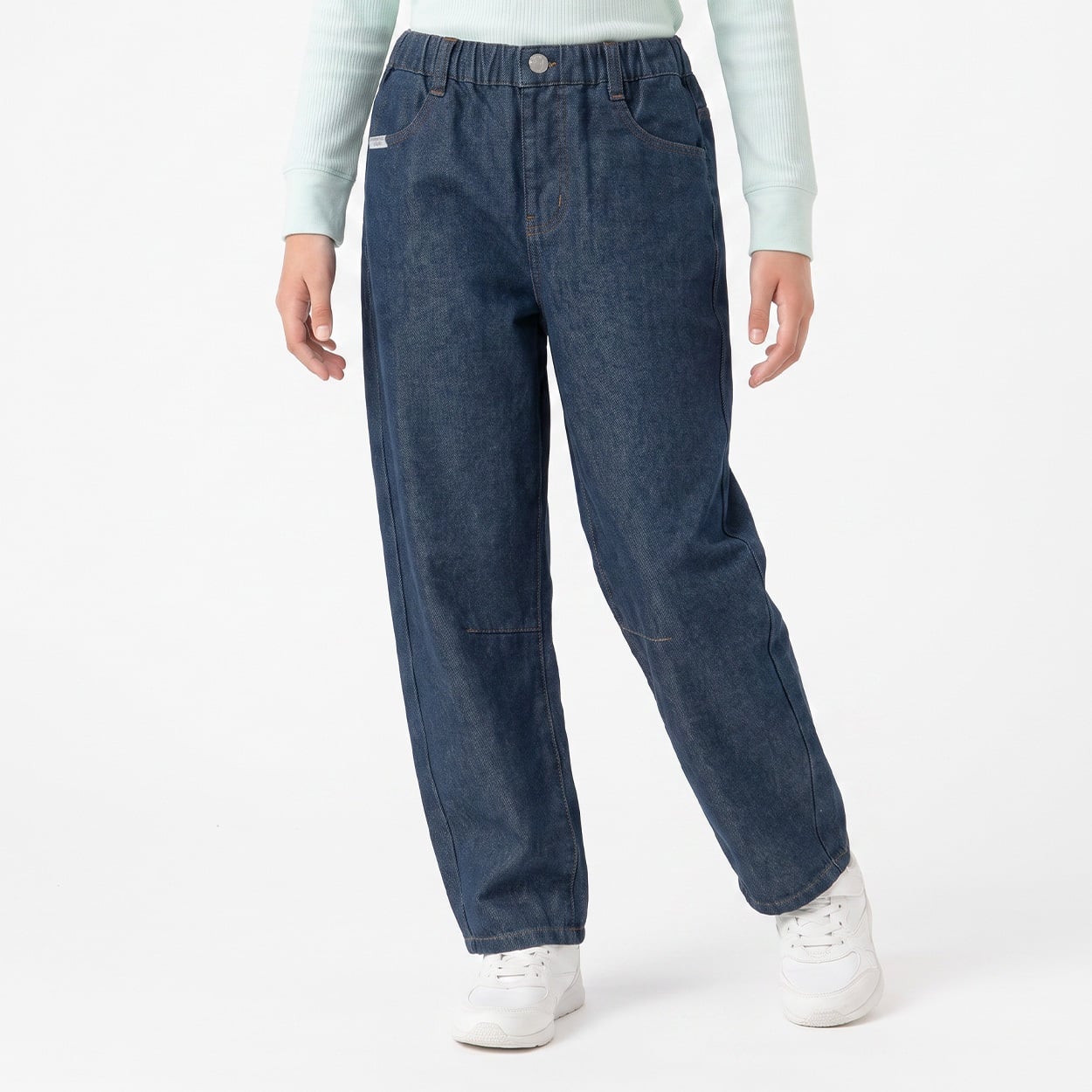 デニムバレルパンツ キッズ 女の子 130cm-160cm(ネイビー-140cm)