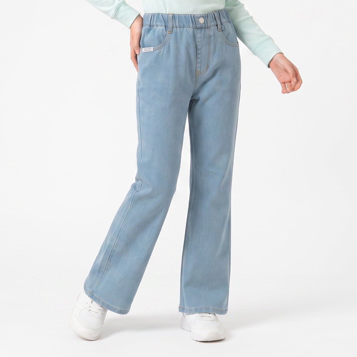 デニムフレアパンツ キッズ 女の子 130cm-160cm(サックス-150cm)