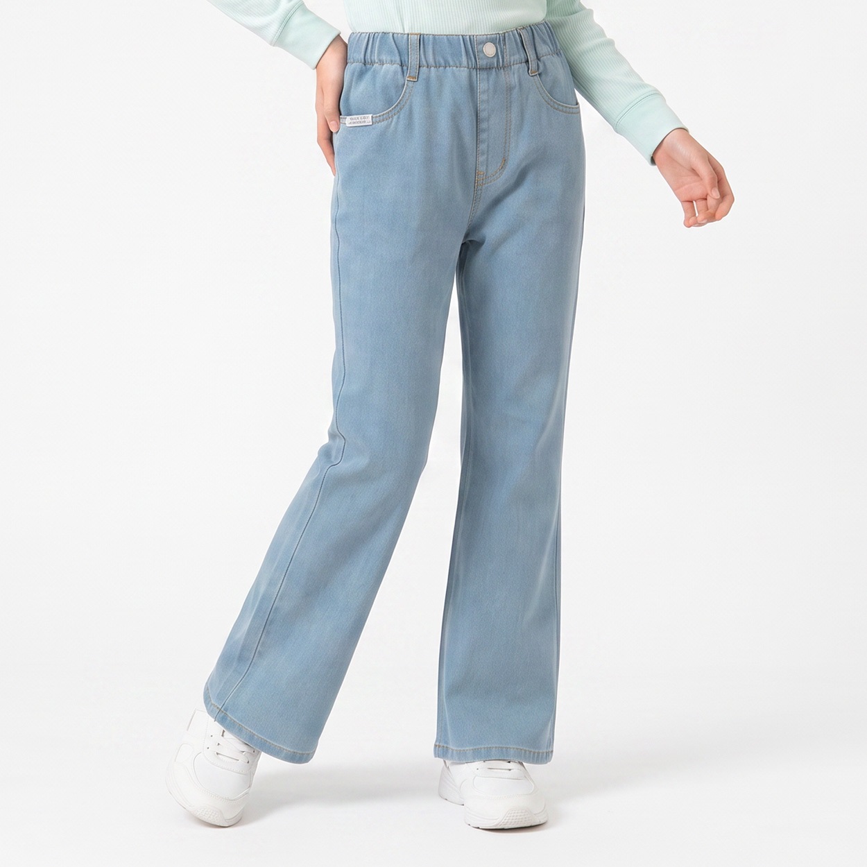 デニムフレアパンツ キッズ 女の子 130cm-160cm(サックス-160cm)