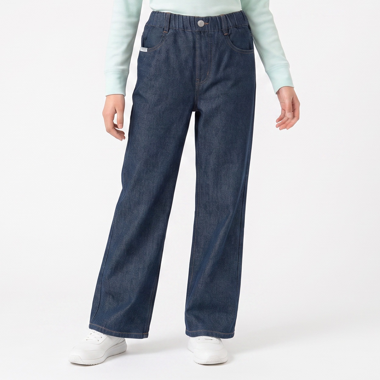 デニムフレアパンツ キッズ 女の子 130cm-160cm(ブルー-130cm)