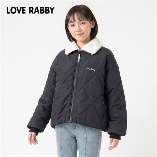 LOVERABBY(ラブラビ) 中綿キルト衿ファージャケット キッズ 女の子 130cm-160cm(ブラック-130cm)