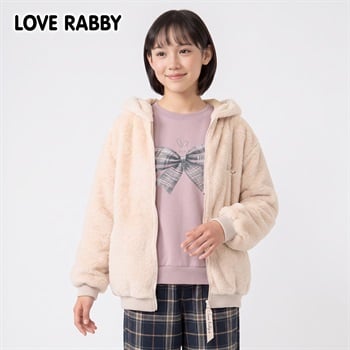 LOVERABBY(ラブラビ) 裏付きファーパーカージャケット キッズ 女の子 130cm-160cm(ベージュ-130cm)