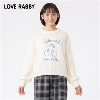 LOVERABBY(ラブラビ) コードチェリー刺しゅうセーター キッズ 女の子 130cm-160cm(オフホワイト-130cm)