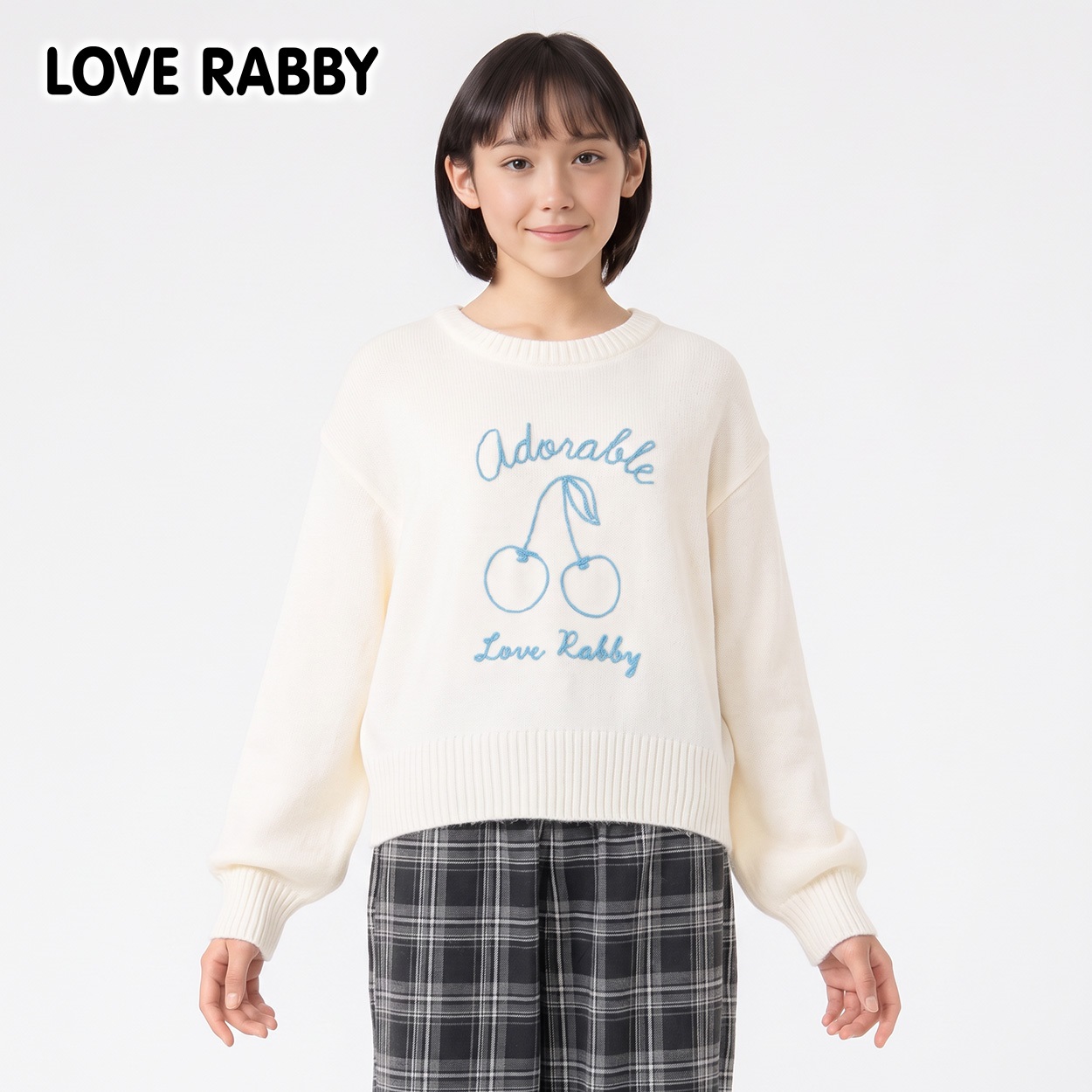 LOVERABBY(ラブラビ) コードチェリー刺しゅうセーター キッズ 女の子 130cm-160cm(オフホワイト-140cm)