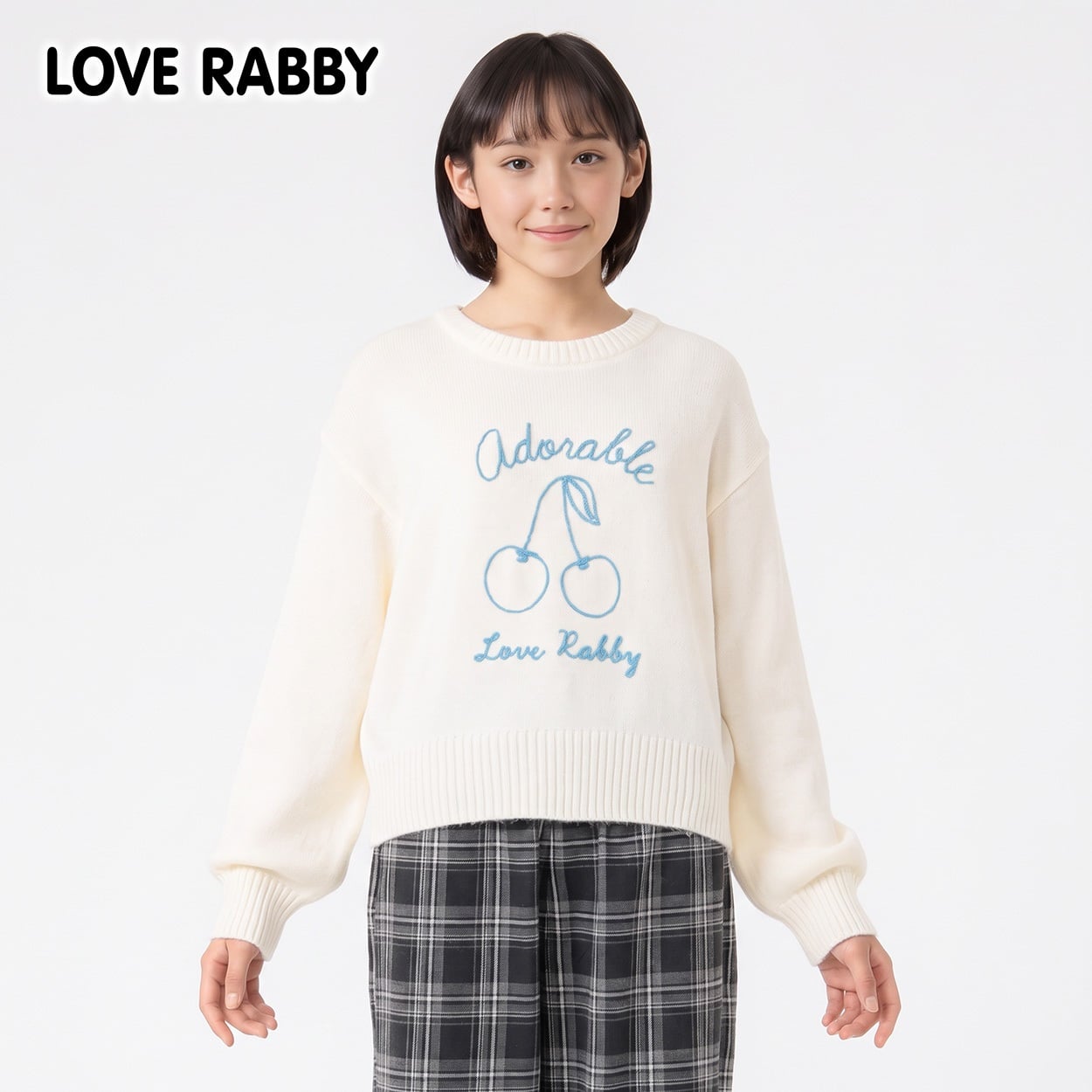 LOVERABBY(ラブラビ) コードチェリー刺しゅうセーター キッズ 女の子 130cm-160cm(オフホワイト-150cm)