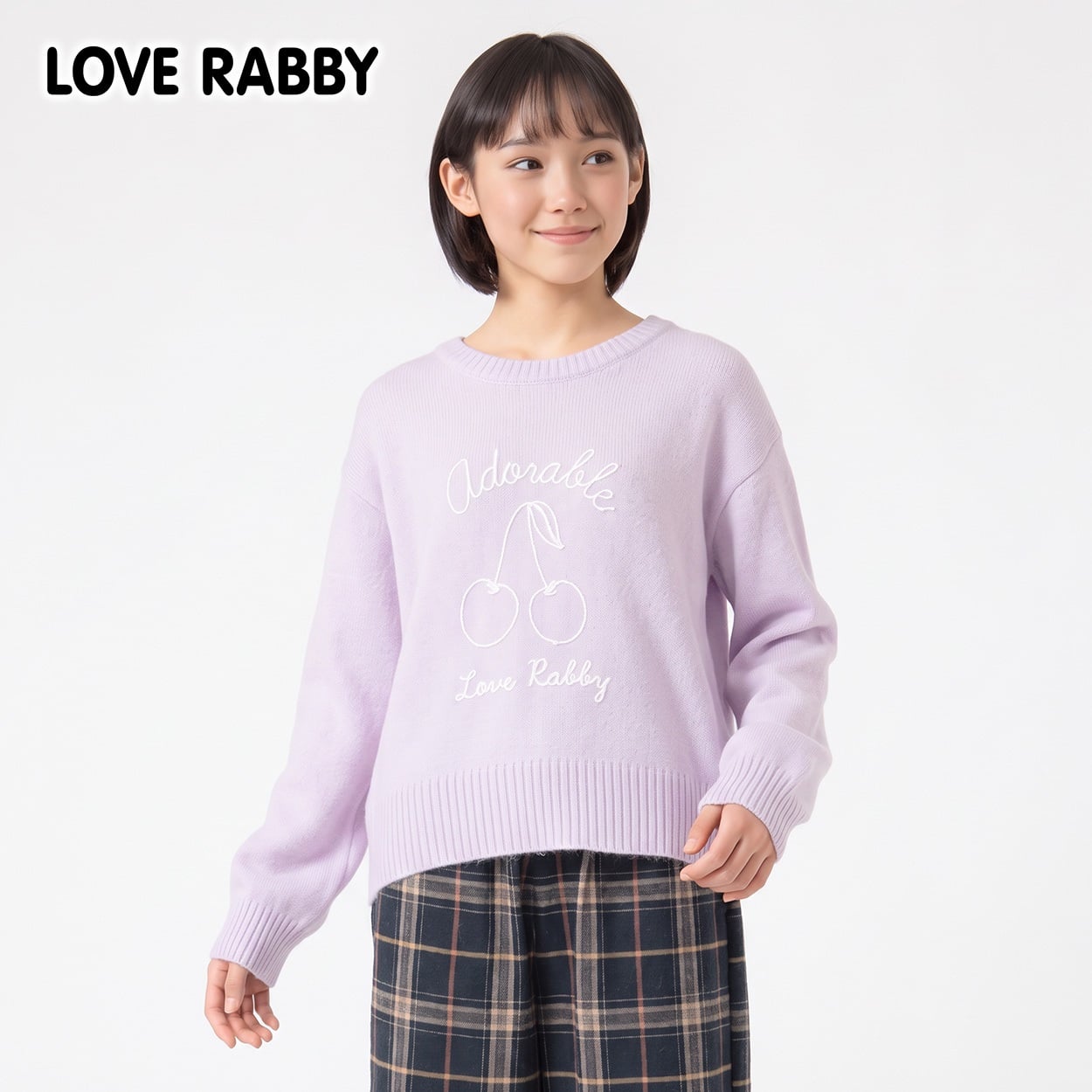 LOVERABBY(ラブラビ) コードチェリー刺しゅうセーター キッズ 女の子 130cm-160cm(ラベンダー-130cm)